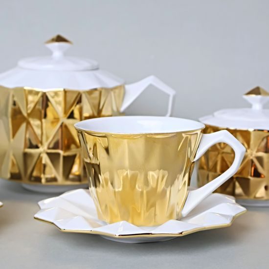 Souprava čajová / kávová s cukřenkou, pro 2 osoby, Diamond Gold, porcelán Goldfinger
