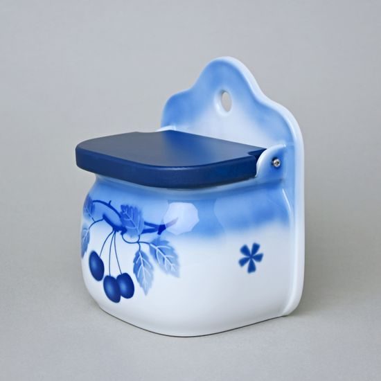 Wall dose with wooden lid 15 x 17 x 10,5 cm, Thun 1794, karlovarský porcelán, BLUE CHERRY