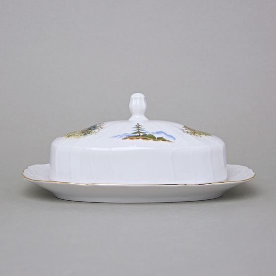 Butter dish for 250 g butter, THUN 1794 Carlsbad porcelain, BERNADOTTE hunting