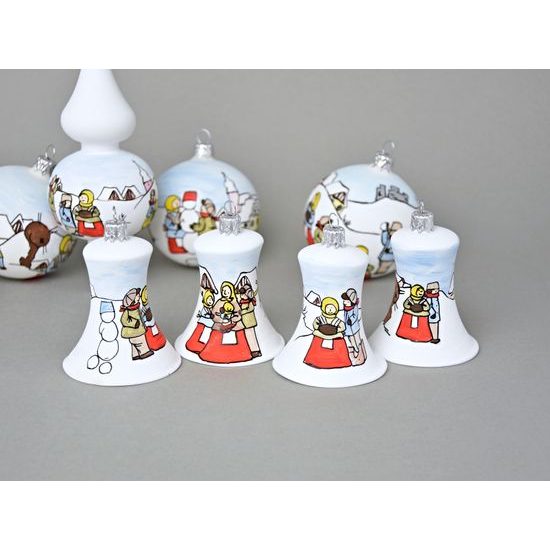 A set of The Christmas Tree Decoration Glass Balls 7,5 cm "Czech Winter 1918" + Christmas tree tip, Set 9 pcs.