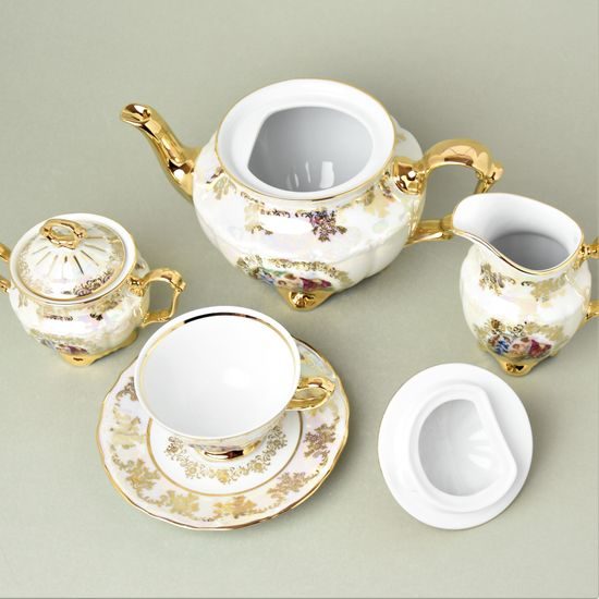 Čajová souprava pro 6 osob, Tři Grácie, zlatý listr, Marie Tereza Carlsbad