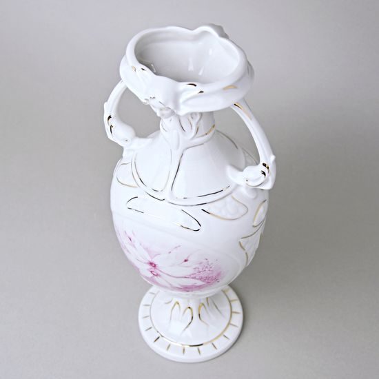 Váza 35,5 cm, Bílá + zlato + květiny, Porcelánové vázy Duchcov