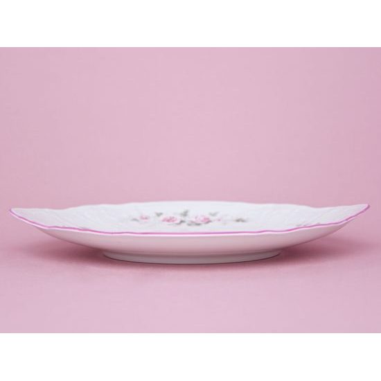 Růžová linka: Talíř koláčový s uchy 27 cm, Thun 1794, karlovarský porcelán, BERNADOTTE růžičky