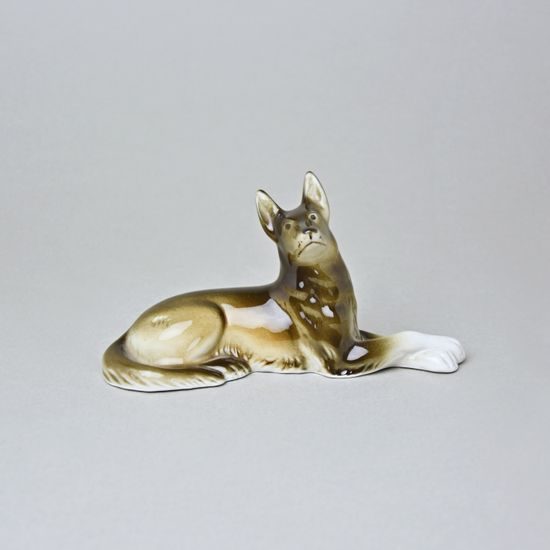 Ležící vlčák 17 x 7 x 9 cm, Luxor, Porcelánové figurky Duchcov