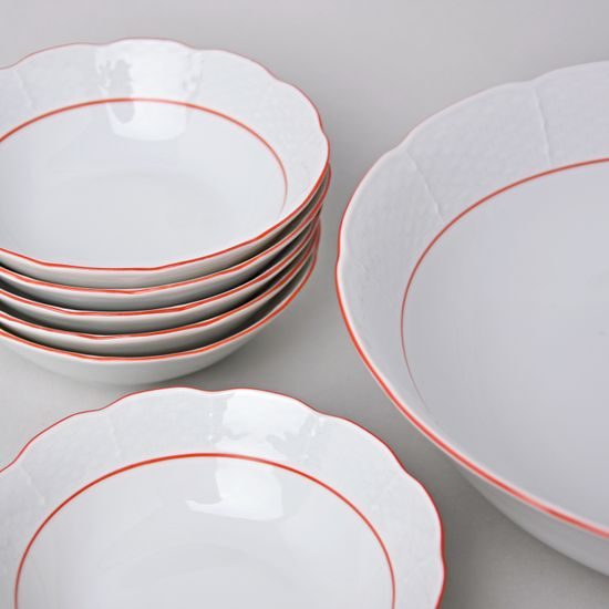 70477: Compot set for 6 pers., Thun 1794 Carlsbad porcelain, Natalie, Red line