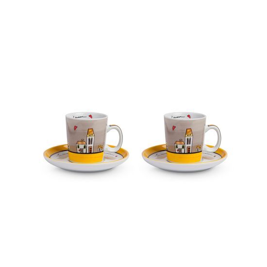 Set 2 CoffeeE Cups – Sugar Bowl Le Casette Yellow, porcelain, EGAN