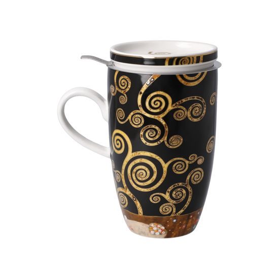 Tea Cup 0,4 l with Lid and Strainer Gustav Klimt - Tree of Life, 11,5 / 8 / 14 cm, Fine Bone China, Goebel