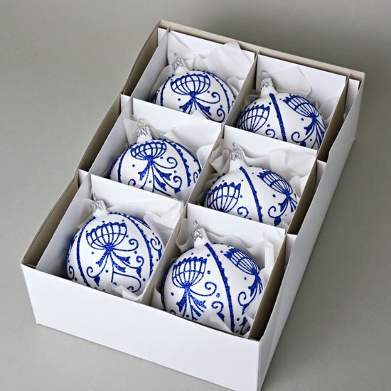 Cibuláková vánoční skleněná koule 8 cm BÍLÁ - sada 6 ks, České ozdoby MIJA