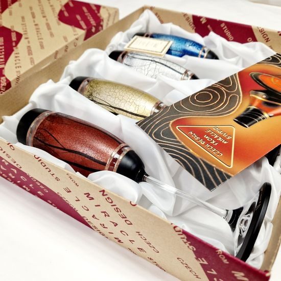 Studio Miracle: Sklenice na šampaňské 3 ks (zlatá chybí), Mix Stromy, 200 ml, ruční dekorace Vlasta Voborníková