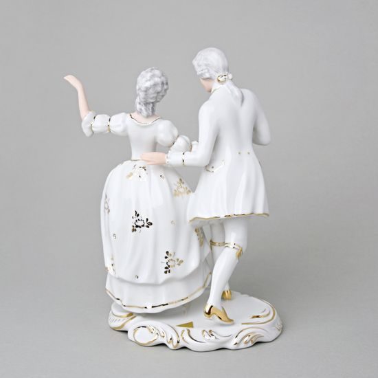 Dancing Couple Rococo 16 x 13 x 23 cm, White + Gold, Porcelain Figures Duchcov