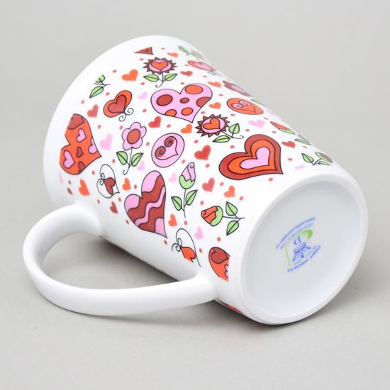Hrnek Erin 12 cm 420 ml, veselá srdíčka - červená, Český porcelán a.s.