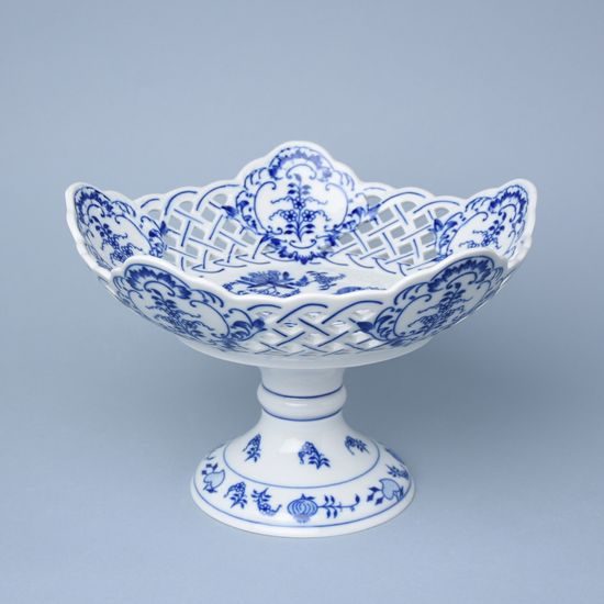 Dish pentagonal perforated with stand 24 cm, Original Blue Onion Pattern