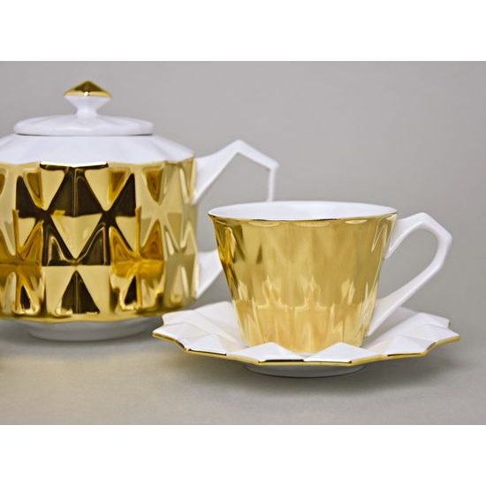 Tea / Coffee Set for 2 pers, Diamond Gold, Goldfinger Porcelain