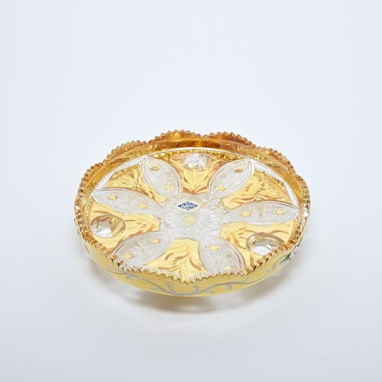 Cut Crystal Cake Plate, tripod, 205 mm, Gold + Enamel, Jahami Bohemia