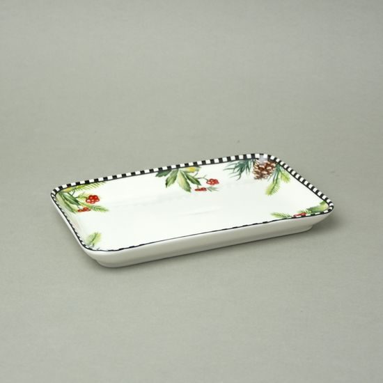 Platter 21 x 14 x 2 cm, Cones and holly, new bone china EGAN