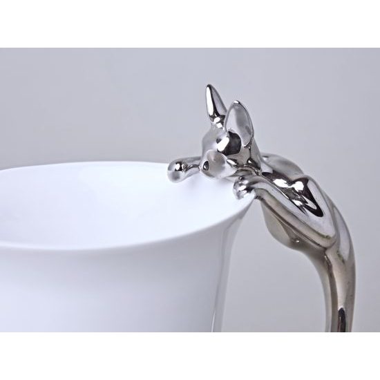 Mug Sphinx with a Cat, 400 ml, Platinum, Goldfinger porcelain