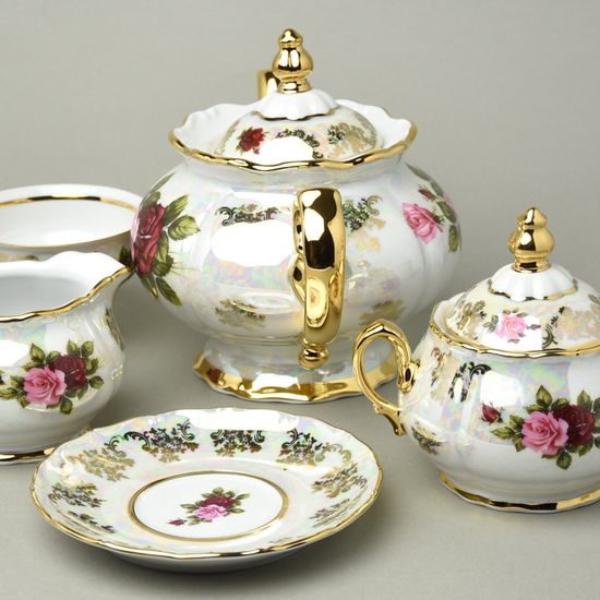 Tea set for 6 persons, Cecily roses, QueensCrown porcelain