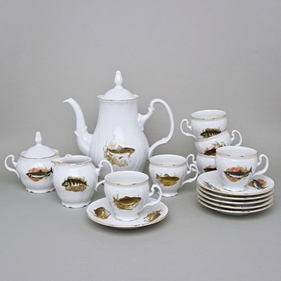 Coffee set for 6 pers., Thun 1794 Carlsbad porcelain, BERNADOTTE fishing