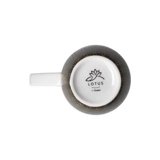 Tea Cup 0,4 l with Lid and Strainer, Yin Yang Black 11,5 / 8 / 14 cm, fine bone china, Lotus, Goebel