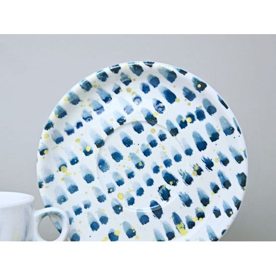 Šálek 200 ml a podšálek 15,5 cm, Déšť (modro-žlutá), G. Benedikt 1882