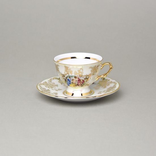Cup 90 ml espresso footed + saucer 12 cm, The Three Graces, QueensCrown porcelain