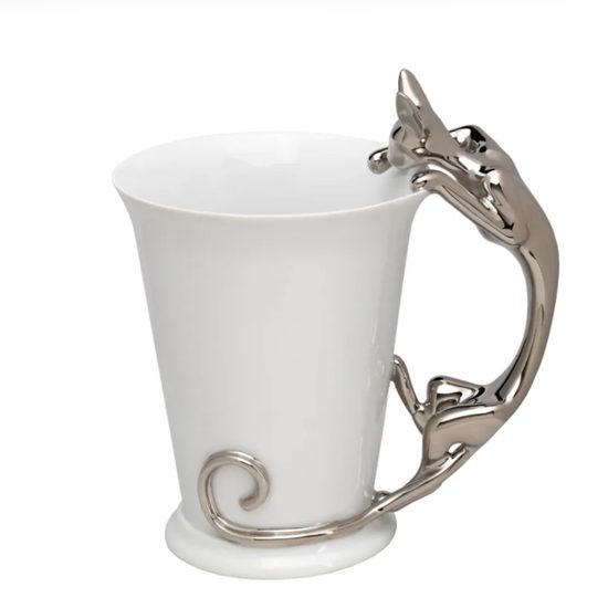 Mug Sphinx with a Cat, 400 ml, Platinum, Goldfinger porcelain