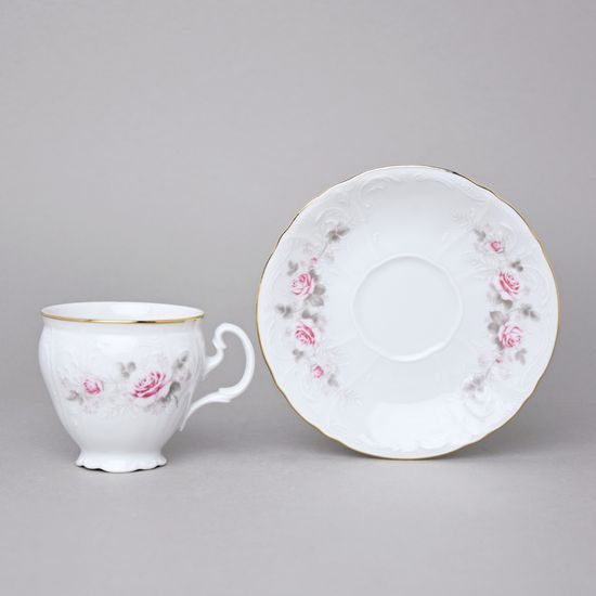 Gold line: Coffee cup and saucer 150 ml / 14 cm, Thun 1794 Carlsbad porcelain, BERNADOTTE roses