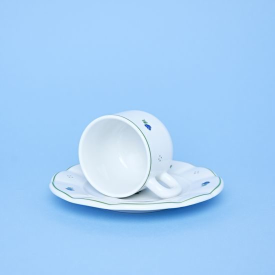 Šálek 180 ml + podšálek 17 cm, Benedikt modré kvítí + zelená, G. Benedikt 1882