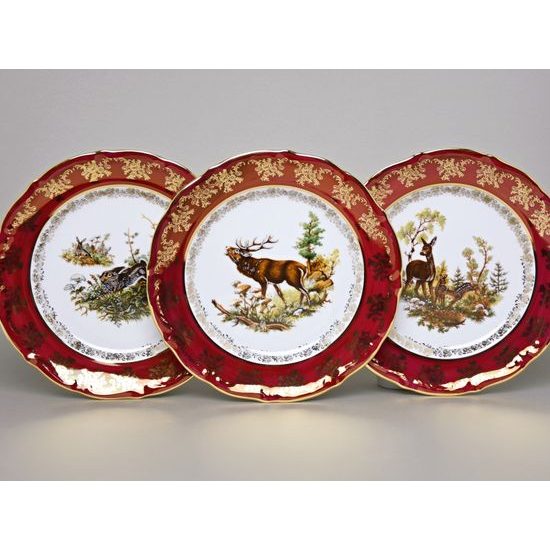 Dinner plate 24 cm, set of 6 pcs., Hunting - ruby red, Carlsbad porcelain