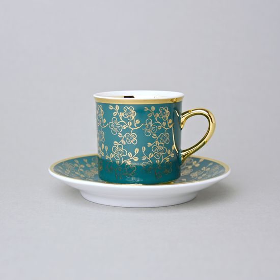 Šálek 100 ml mocca a podšálek 11,5 cm Sabina, vnitřní zlacení, tmavě zelené, Leander Loučky