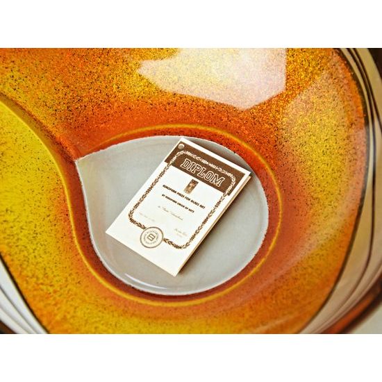 Studio Miracle: Mísa Slza oranžovo-žlutá, 25,5 x 21,5 cm, ruční dekorace Vlasta Voborníková