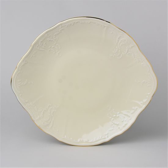 Cake plate with handles 27 cm, Thun 1794 Carlsbad porcelain, BERNADOTTE ivory + gold