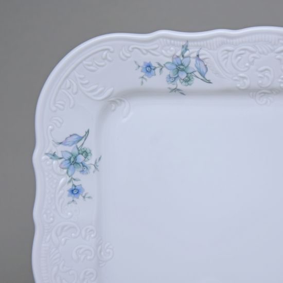 BERNADOTTE modrý květ: Podnos 4-hranný 26 cm, Thun 1794, karlovarský porcelán