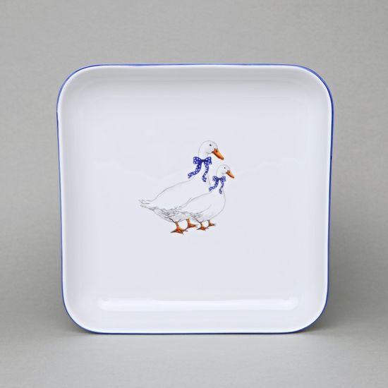 Mísa salátová čtyřhranná hladká nízká 21 x 21 cm, husy, Český porcelán a.s.