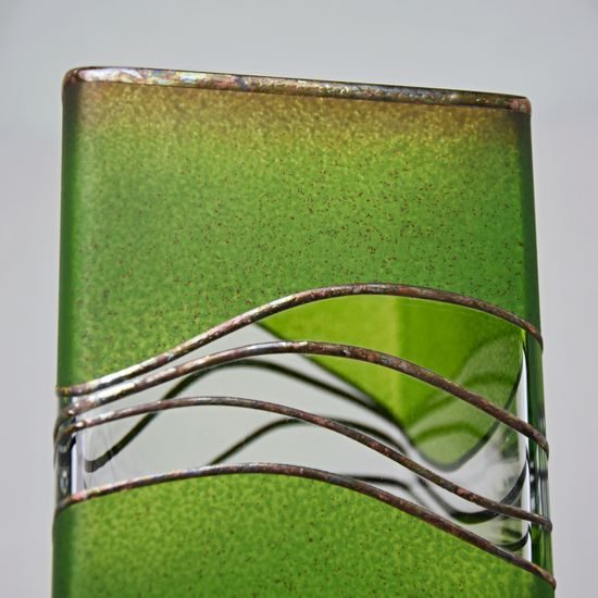 Studio Miracle: Váza tříhranná zeleno-hnědá, 26 cm, ruční dekorace Vlasta Voborníková