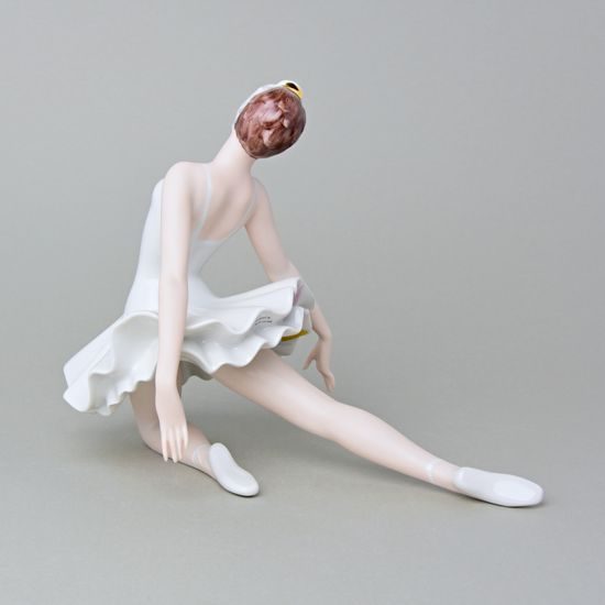 Ballet Dancer II. - White Dress, 22,5 x 15,5 x 19 cm, Natur + Gold, Porcelain Figures Duchcov