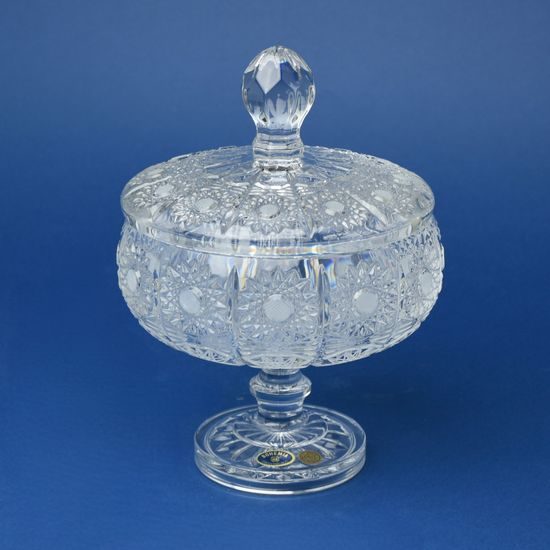 Jar with cover footed 16,5 cm, cut 500 pk, Bohemia Crystal