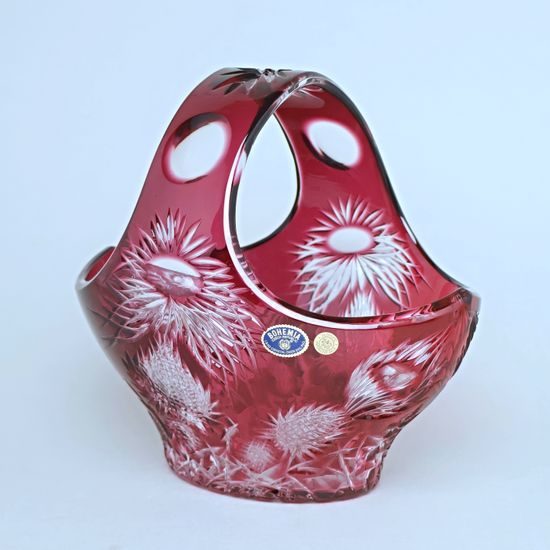 Crystal basket cut, thistle decor RUBY, 205 mm, Crystalite BOHEMIA