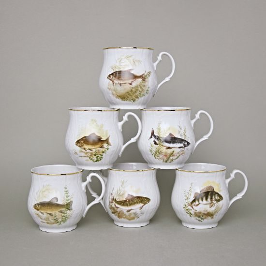 Mug Jonas 310 ml, 6 pcs, Thun 1794 Carlsbad porcelain, BERNADOTTE fishing