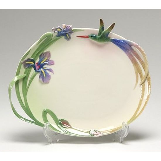 Longtail hummingbird design sculptured porcelain tray 36 x 26 cm, Porcelain FRANZ