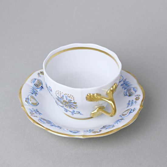 Elegance: Cup 0,21 l + saucer 16 cm, Gold + Blue, Hand-decorated by Vilém Janoušek, Český porcelán a.s