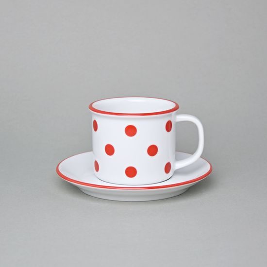 Mug Retro 180 ml smaller + saucer 14 cm, Red dots, G. Benedikt 1882