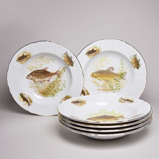 Plate deep 23 cm 6 pcs. set., Thun 1794 Carlsbad porcelain, BERNADOTTE fishing