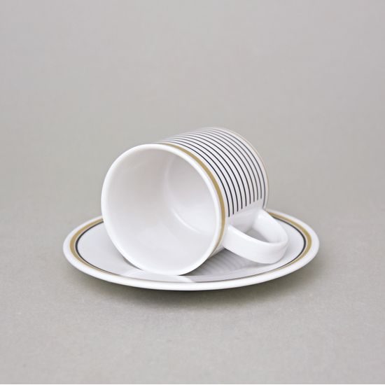 Cup Espresso 80 ml + saucer 11,5 cm, ELLA Black-Gold Stripes, Thun 1794 Carlsbad Porcelain