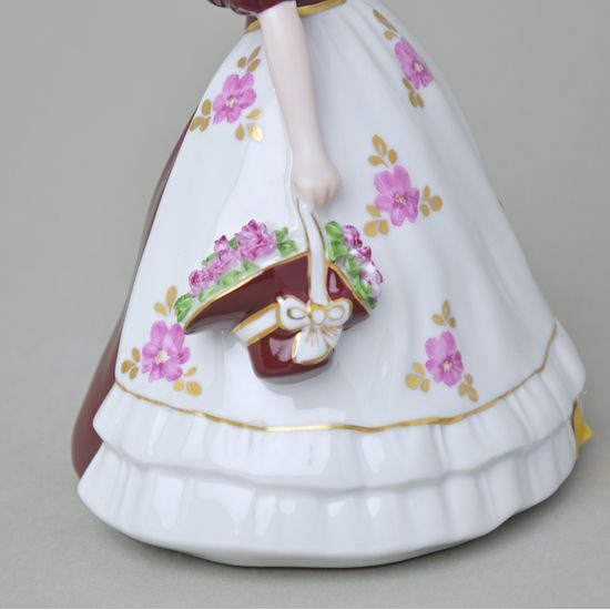 Dívka s kloboukem a růžemi 12 x 14 x 19 cm, purpur, Porcelánové figurky Duchcov