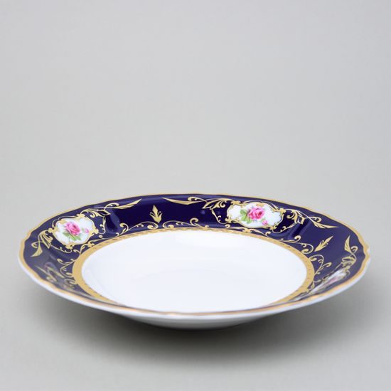 440: Plate deep 23 cm, Sonata, cobalt blue plus rose, Leander 1907