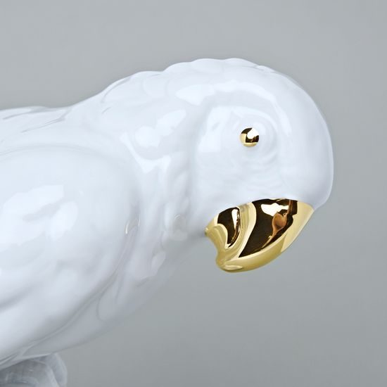 Papoušek 16 x 24,5 x 30 cm, Bílá + zlato, Porcelánové figurky Duchcov