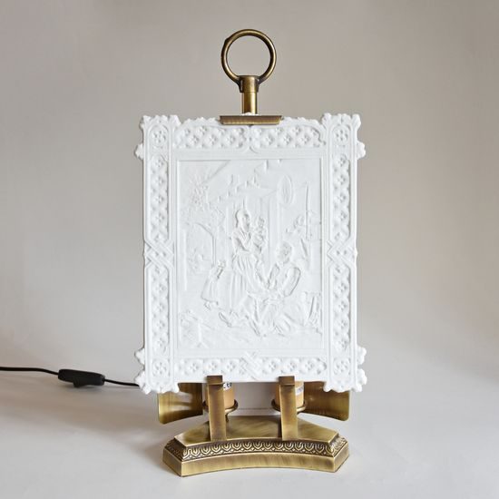 Lamp 42 cm with a lampshade 26 cm, Porcelain Figures Gläserne Porzellanmanufaktur