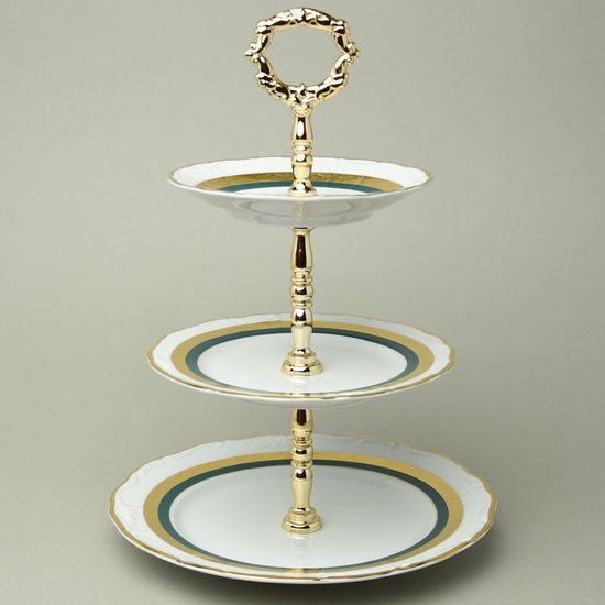 Etažer talířový 34 cm, Marie Louise 8800501 zlato + zelená Thun 1794, karlovarský porcelán