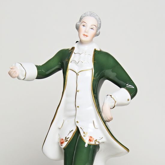 Gentleman Rococo 12,5 x 10,5 x 22 cm, Color - Green, Porcelain Figures Duchcov